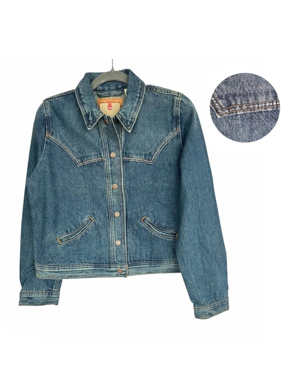 Levi's Vintage Denim Trucker Jacket Rhinestone Sz S Button Front Western Blue